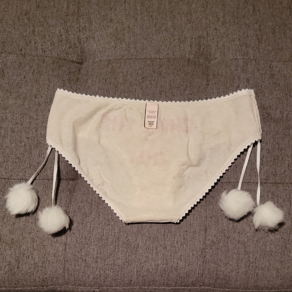 Victoria's Secret "Chill The ❄️❄️❄️❄️ Out" Graphic Cream Panties with Pom Poms - Picture 4 of 7